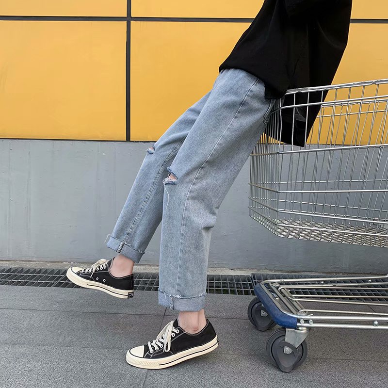 Quần baggy Nam rách gối M Fashion ống rộng dáng suông phong cách Hàn quốc JN03