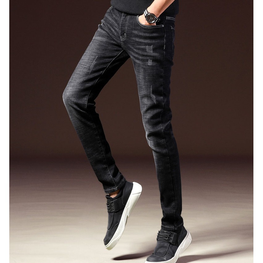 Quần jean nam 🔵FREE SHIP🔵 Quần bò nam ống côn đen rách nhẹ [45-75KG] | BigBuy360 - bigbuy360.vn