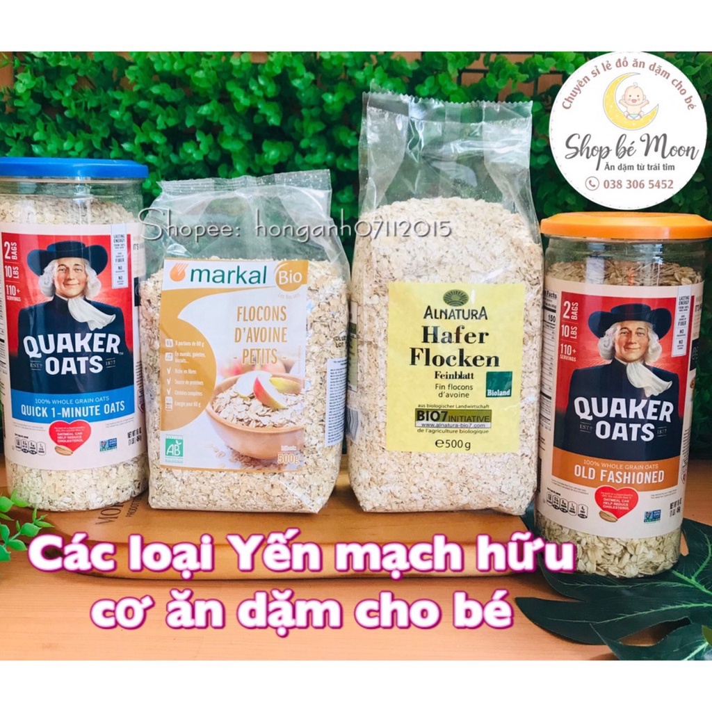 Yến mạch hũ cán vỡ mỏng ăn liền nấu cháo, làm đậu hũ non, bữa phụ cho bé ăn dặm