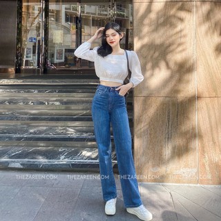Quần jeans ống suông basic zareen jea102 -xanh đậm