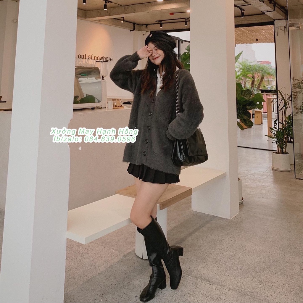 Áo cardigan len dáng dài form rộng lông thỏ, áo khoác cardigan hàng quảng châu dầy dặn ảnh thật - Xưởng May Hạnh Hồng | BigBuy360 - bigbuy360.vn