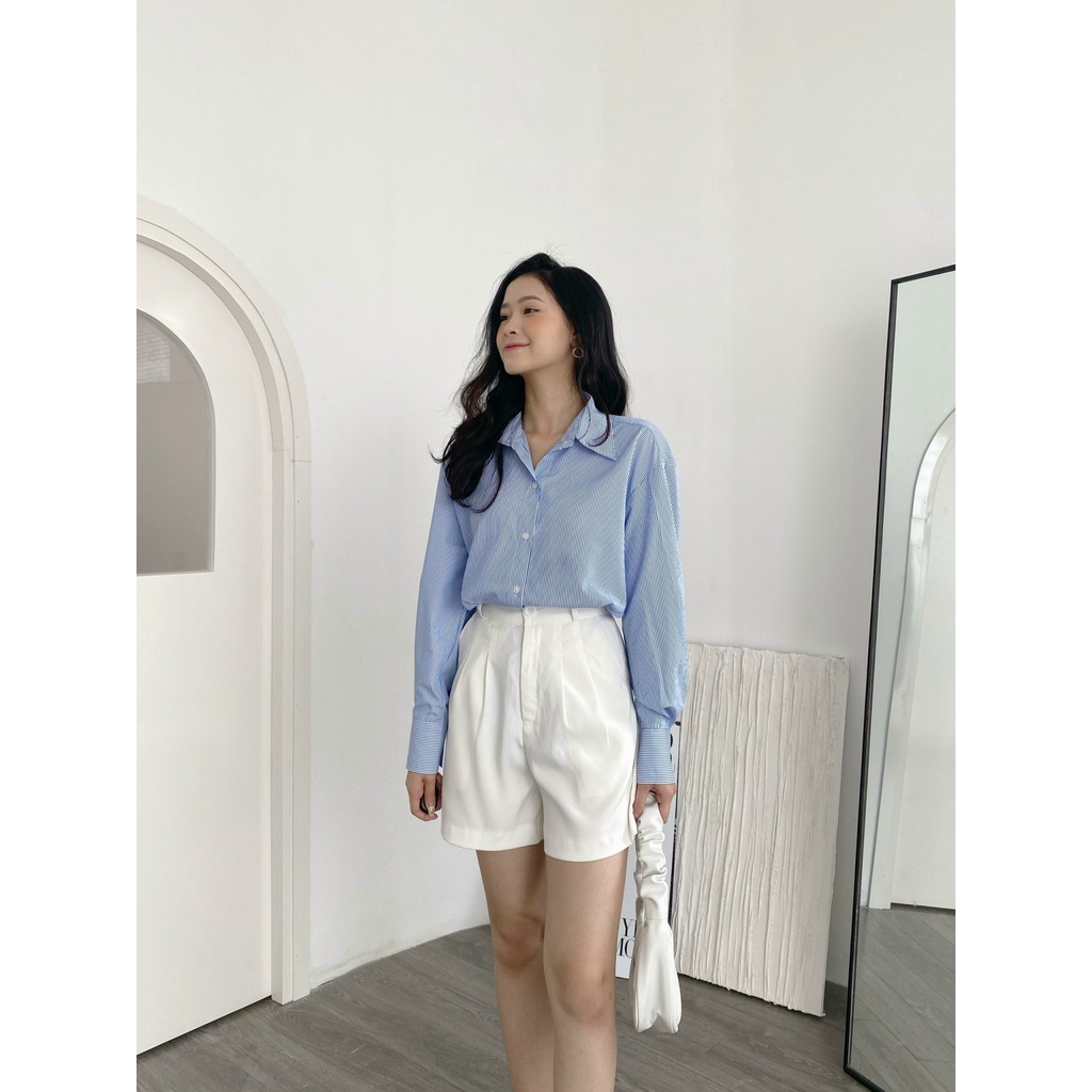 YU CHERRY | Áo sơmi basic kẻ sọc nhỏ Striped Cotton Shirt YA402