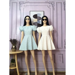 Váy đầm thời trang MM1000, phù hợp đi tiệc đi chơi, chất gấm xốp in họa tiết dập nổi, tay phồng, bồng bềnh, yêu kiều