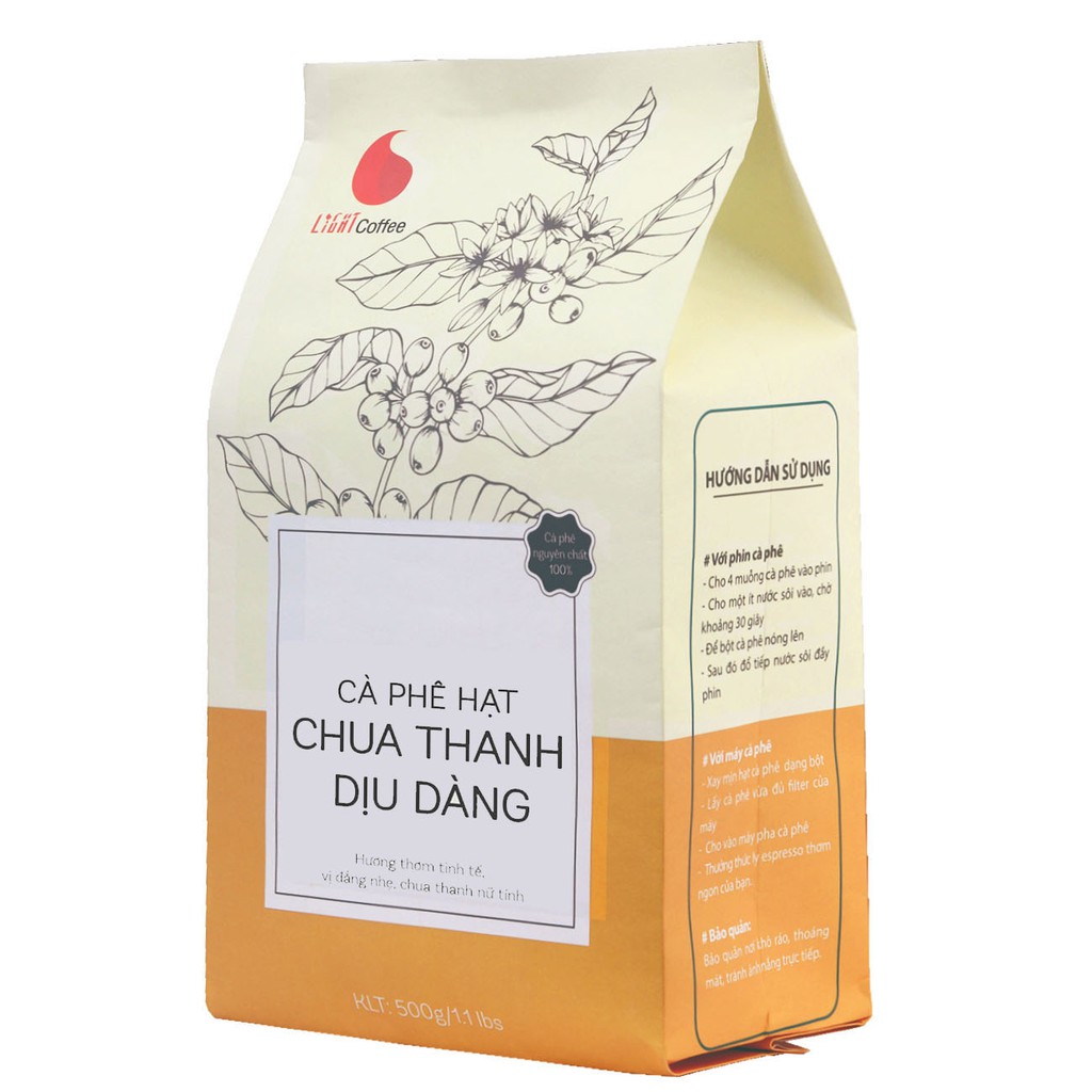 Cà phê hạt nguyên chất 100% - Chua thanh dịu dàng - Light Coffee Gói 500g