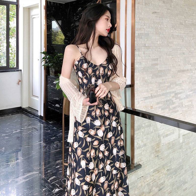 ❤️Đầm Cổ Chữ V In Họa Tiết Hoa Tulip Phong Cách Pháp Cổ Điển Thời Trang Cho Nữ