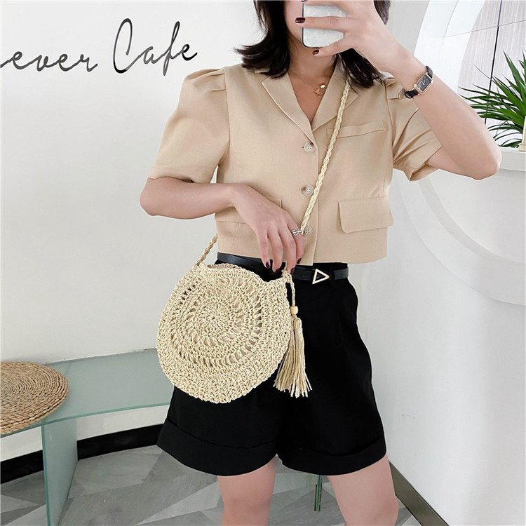 Túi Cói Đeo Vai Phối Tua Rua Thời Trang Phong Cách Dành Cho Nữ