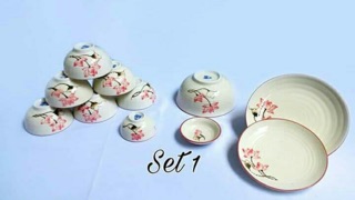 Set Bát đĩa Bát Tràng men kem cao cấp