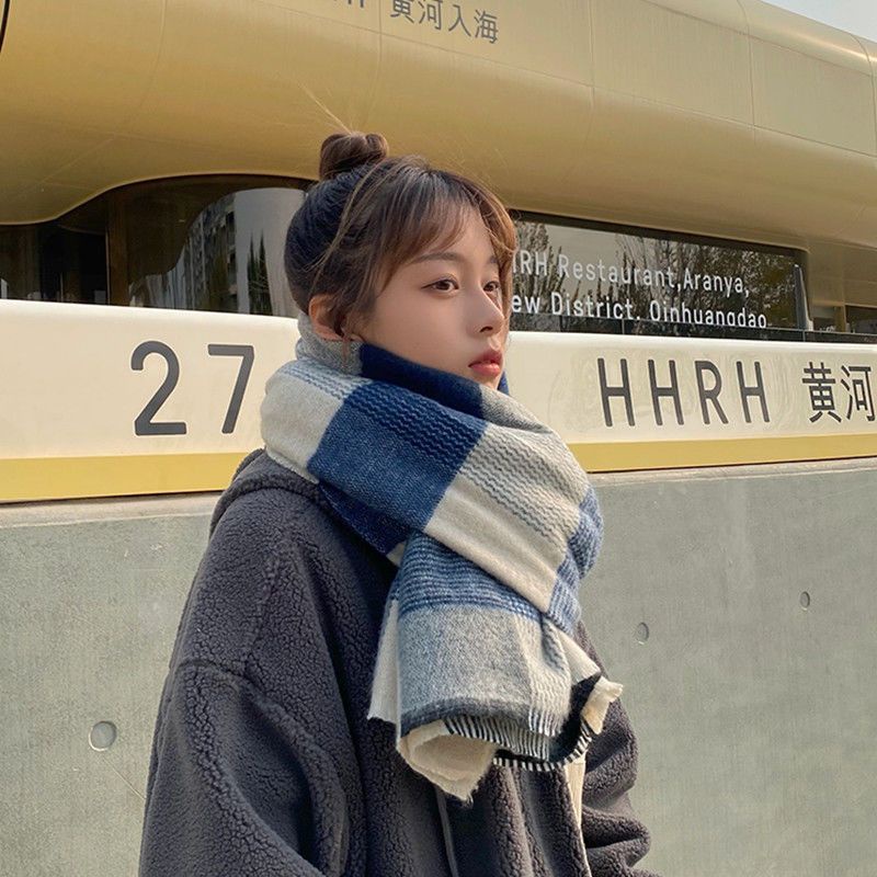 Khăn Choàng Cổ Họa Tiết Sọc Caro Chất Liệu Cashmere Ấm Áp Thời Trang