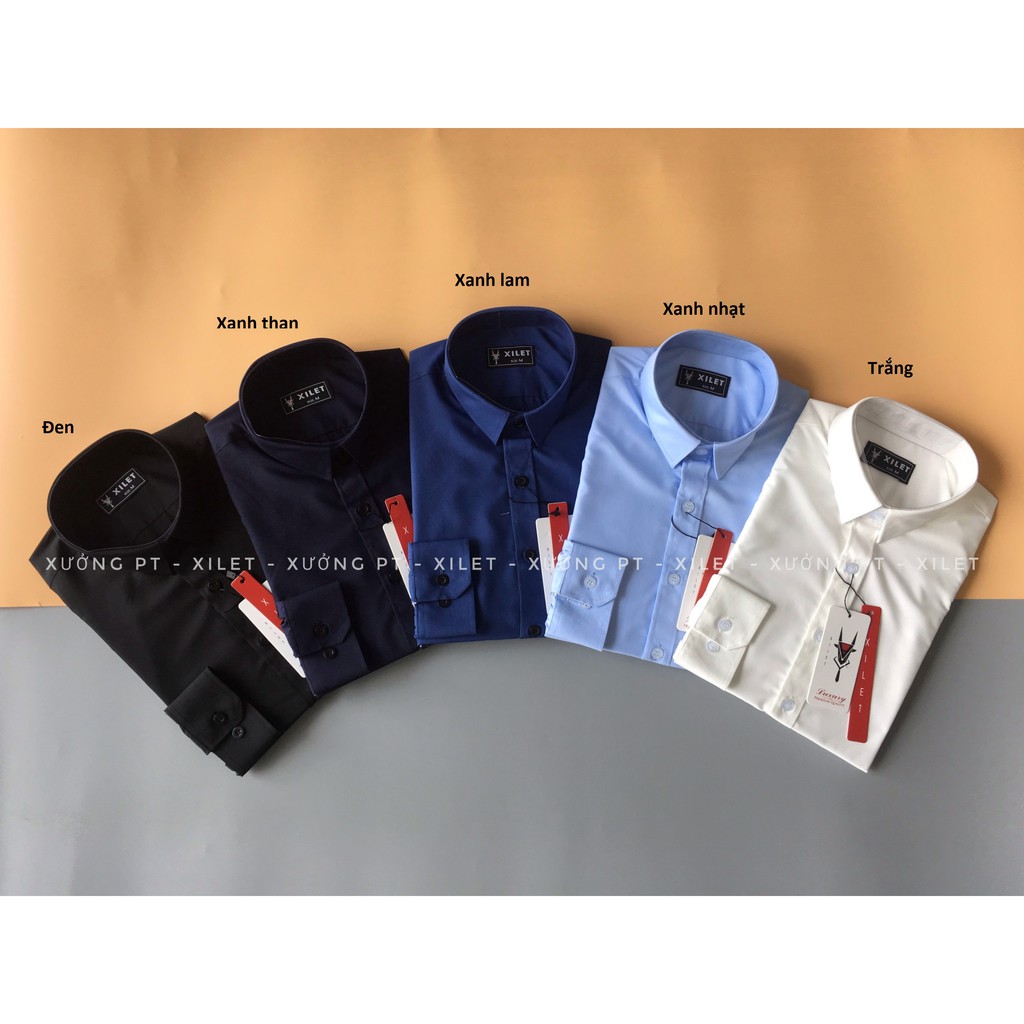 Áo sơ mi nam màu Trắng , Xanh nhạt , Xanh than , Xanh Lam và Đen chất nến trơn cotton thái siêu đẹp | BigBuy360 - bigbuy360.vn