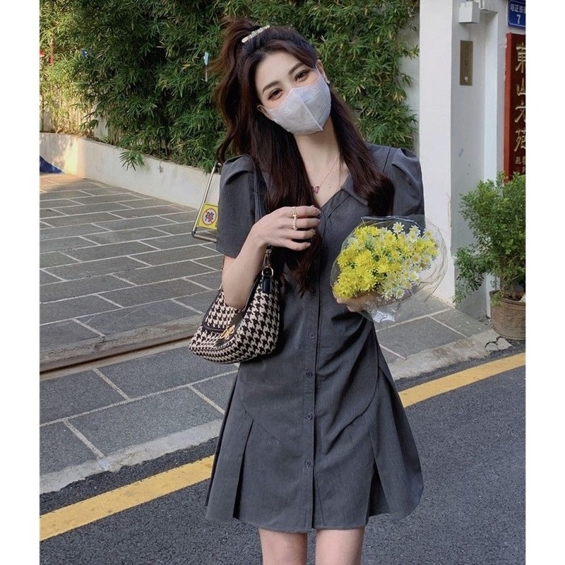 Đầm Sơ Mi Ôm Eo Phong Cách Pháp Thời Trang Mùa Hè Xinh Xắn Cho Nữ