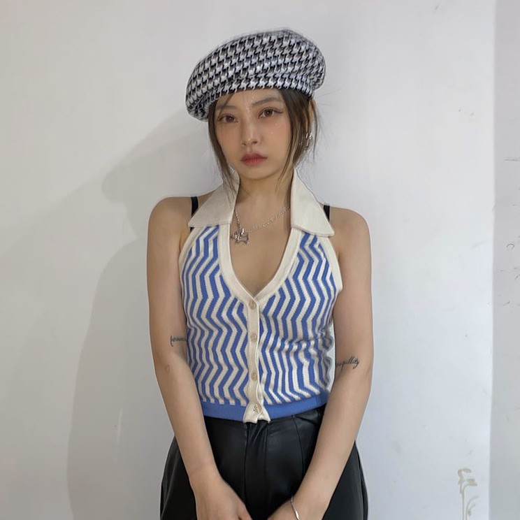 Áo Cổ Yếm Kẻ Sọc Thiết Kế Xinh Xắn Cho Nữ | BigBuy360 - bigbuy360.vn