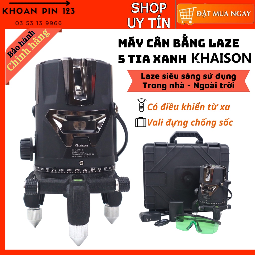 Máy cân bằng laze, máy bắn cốt 5 tia Khai sơn có điều khiển từ xa siêu sáng, pin khủng, có kèm chân