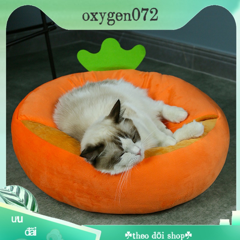 Oxygen072 Giường Ngủ Mèo Cưng Mềm Mại Ấm Áp Thiết Kế Đáng Yêu - nửa kín chống trượt Túi ngủ thú cưng sang trọng mềm mại