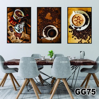 Tranh treo tường canvas 3 bức phong cách Bắc Âu 75, tranh cà phê trang trí phòng khách, phòng ăn, spa, quán cà phê