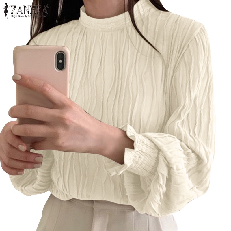 Áo kiểu nữ CELMIA tay dài cổ đứng cài nút họa tiết sọc gợn sóng thời trang