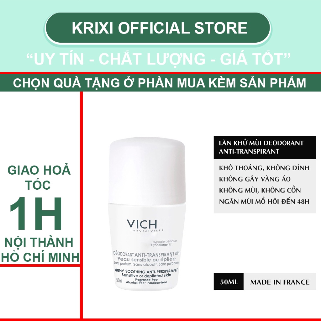 Lăn khử mùi Vichy 48h, 72h cho nam nữ