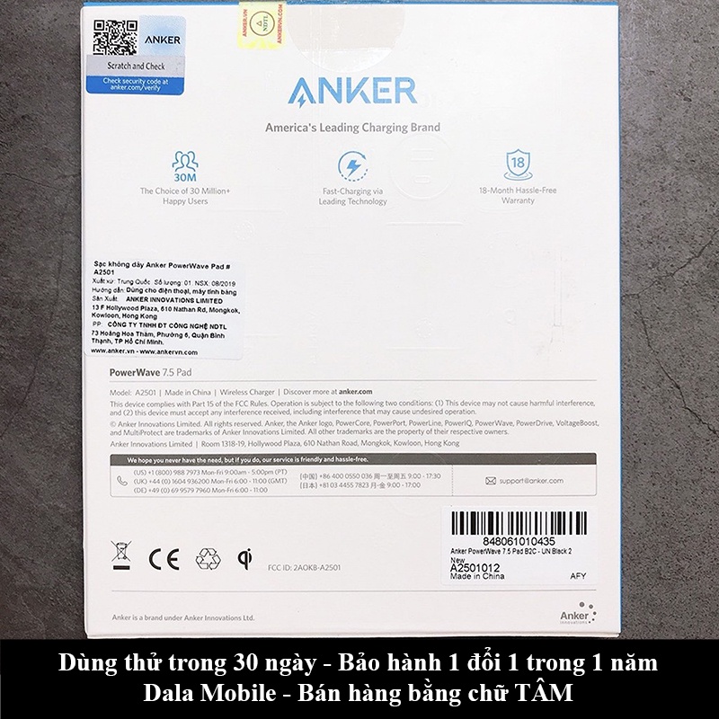 Đế Sạc Nhanh Không Dây Anker PowerWave Pad 7.5 - A2501
