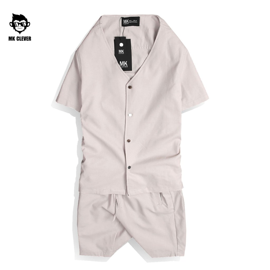 [BST MỚI HÈ 2021]Bộ quần áo nam cổ V MK CLEVER, chất liệu linen co giãn nhẹ, thấm hút mồ hôi | BigBuy360 - bigbuy360.vn