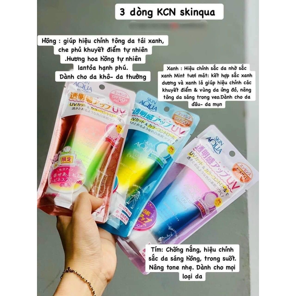 Kem Chống Nắng Skin Aqua nội địa Nhật Bản Tone Up UV Essence SPF 50+ PA++++ kiềm dầu , nâng Tone.