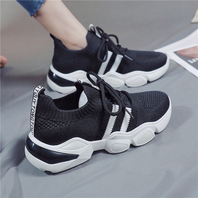 Giày thể thao lưới thoáng trắng hồng đen đế mềm êm