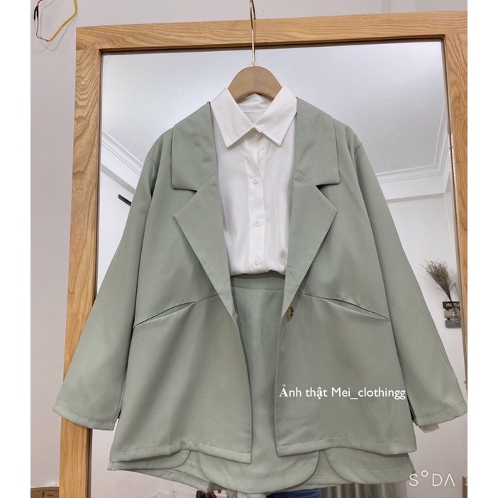 [Ảnh thật/video] Set vest dài tay kèm chân váy 3 cánh lượn sóng/ đồ công sở nhiều màu/ blazer