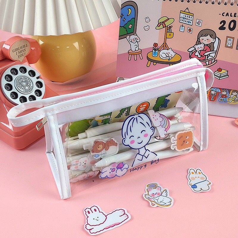 Túi đựng bút mỹ phẩm trong suốt cỡ lớn 20.2*8.2*12cm DecorMe Túi trong suốt chống nước kiểu Hàn Quốc tiện lợi  BDC