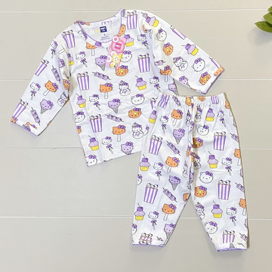 Bộ thun cotton tay dài bé gái in kitty