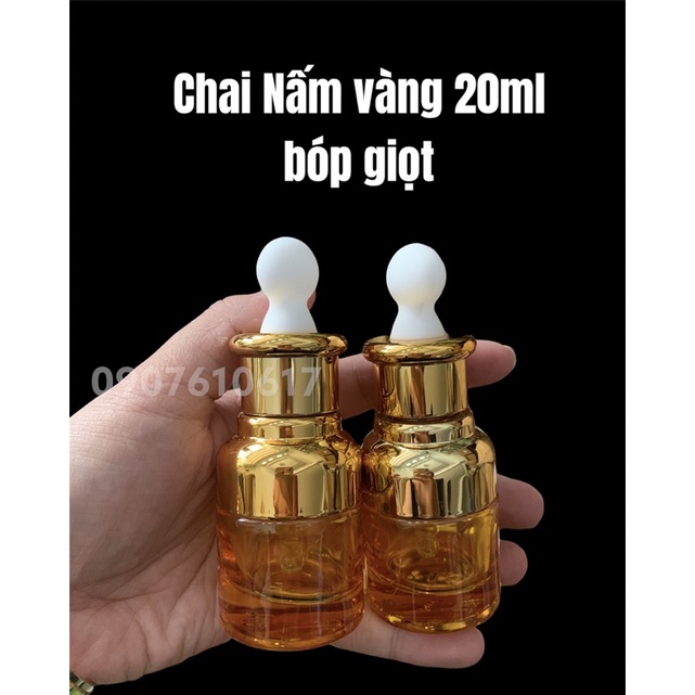 Chai Nấm vàng 20ml thuỷ tinh bóp giọt chuyên đựng serum