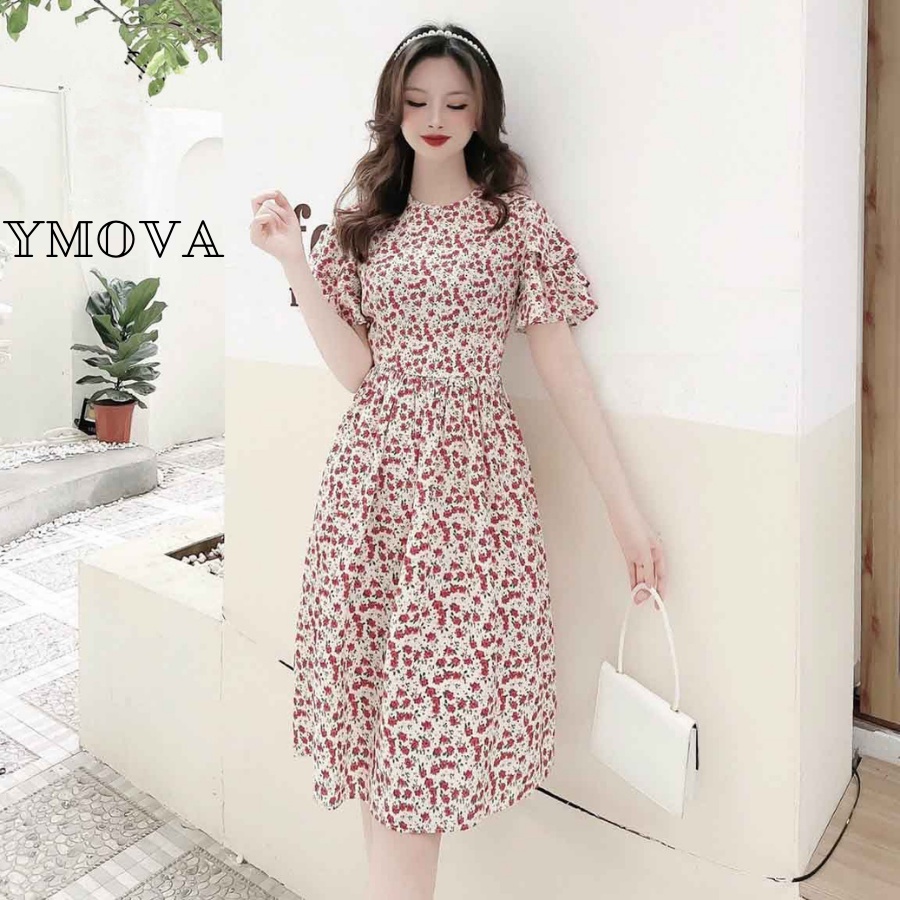 Đầm hoa nhí dáng dài YMOVA cánh tiên chất voan cát dày mềm mịn kiểu dáng Ulzzang