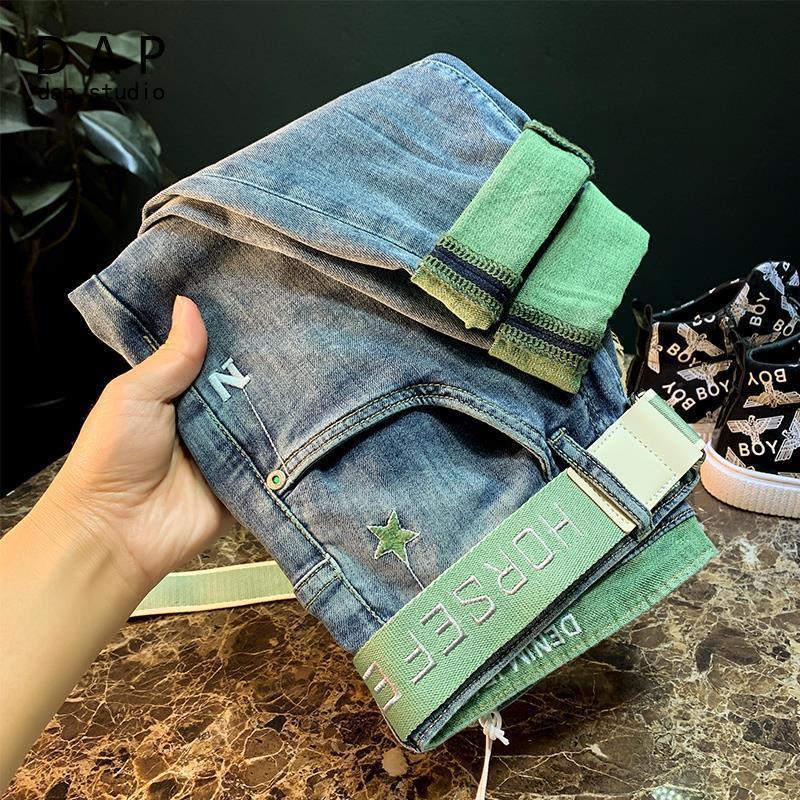 Quần Jean Dài Co Giãn Thêu Trang Trí Phong Cách Hàn Quốc Dành Cho Nam