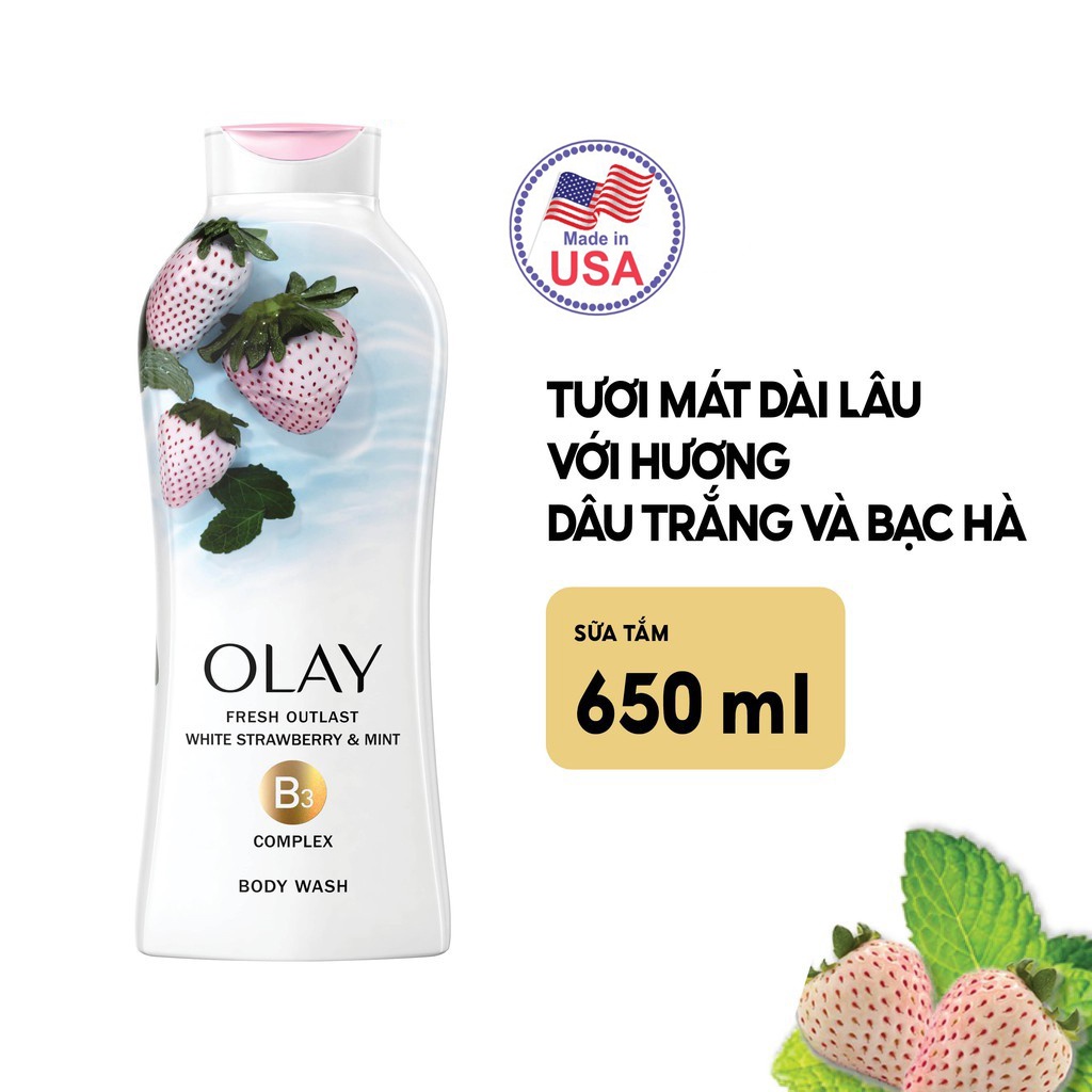 Sữa Tắm Dưỡng Ẩm Trắng Da  Olay Mỹ Dưỡng Ẩm Kết Hợp Hạt Bơ Mỡ 650ml