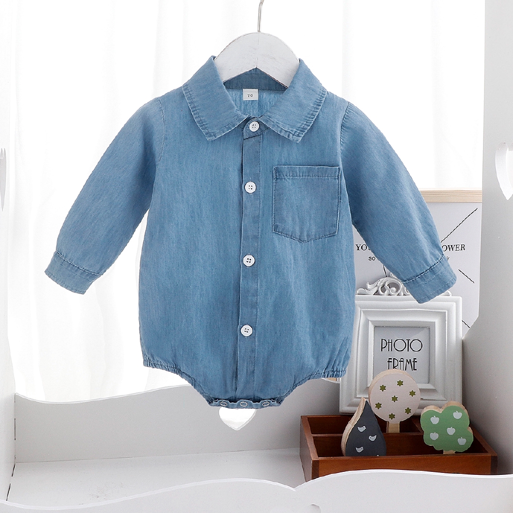 Áo Liền Quần Denim Dài Tay Thời Trang Dành Cho Trẻ Nhỏ