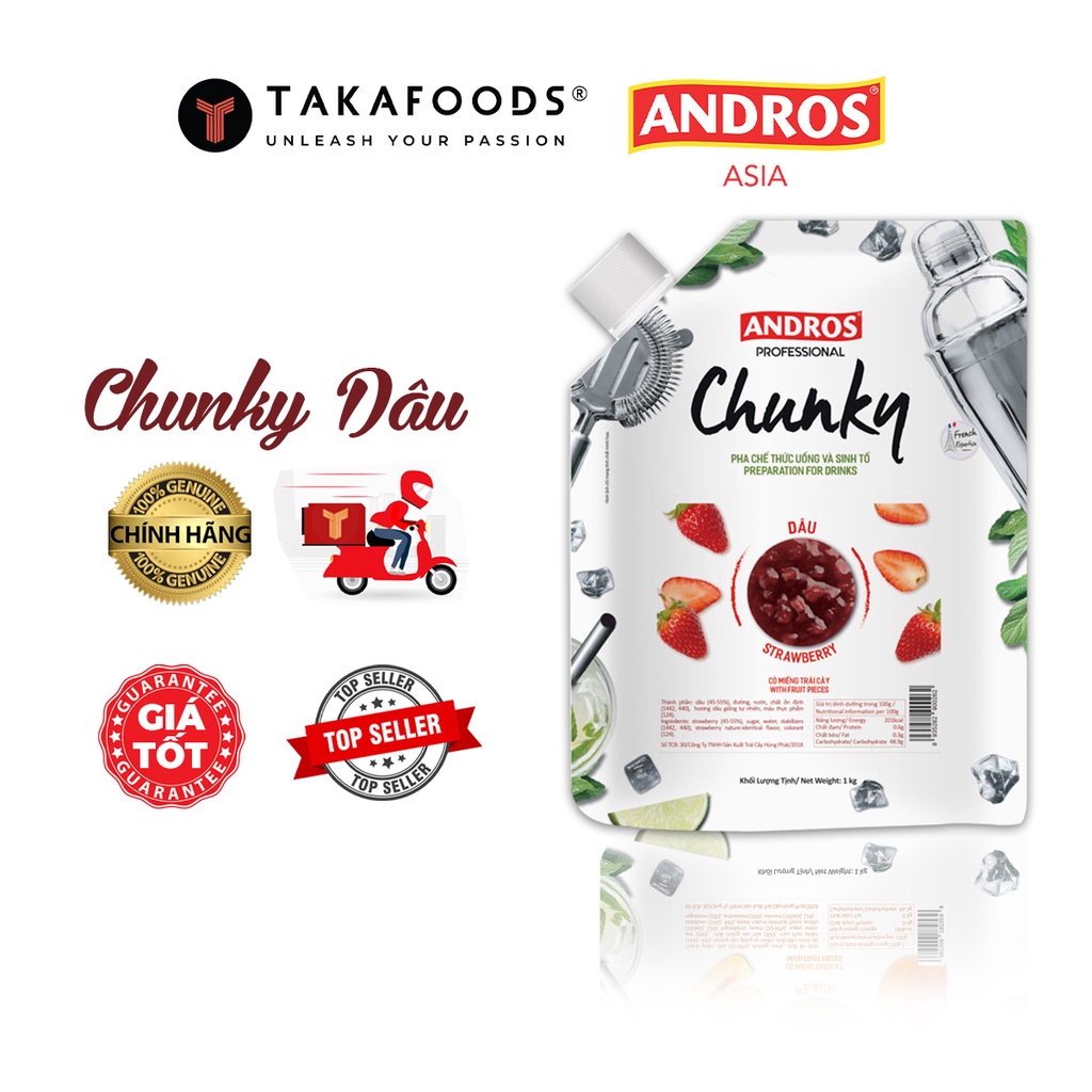 Mứt Trái Cây Chunky Dâu Bịch 1Kg [TẶNG NGAY] Bộ Công Thức Pha Chế Độc Quyền