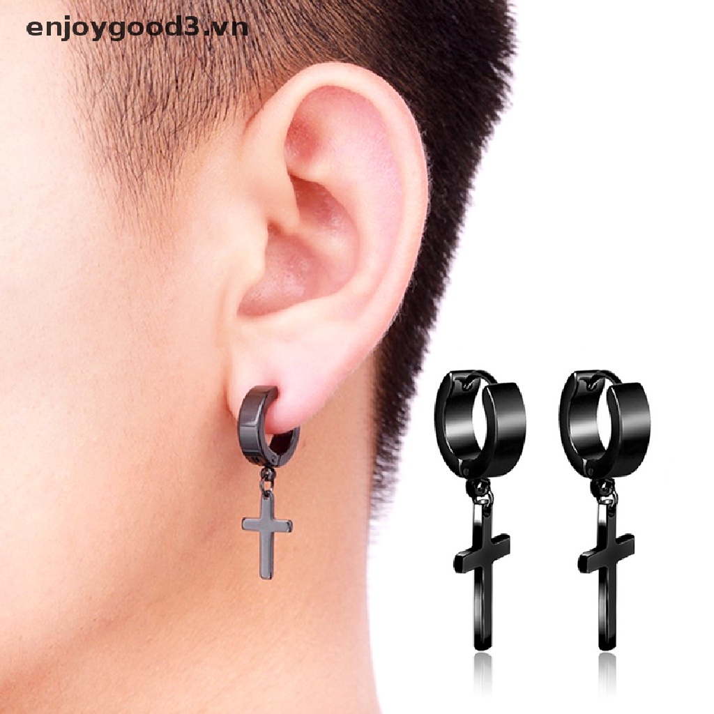 Bông tai hình chữ thập thời trang phong cách punk bằng thép không gỉ