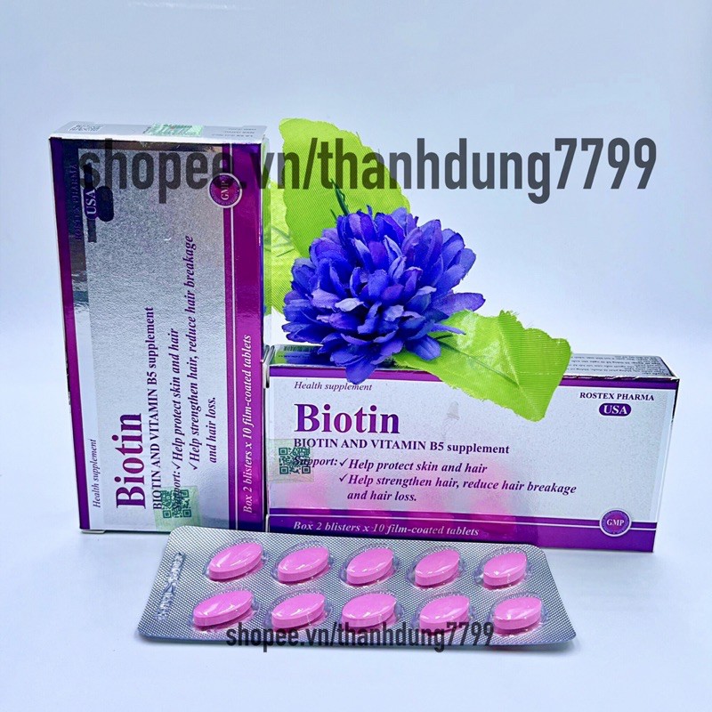 Viên uống BIOTIN +vitamin B5 giúp giảm rụng tóc, bảo vệ làn da luôn khoẻ đẹp ( dạng vỉ )