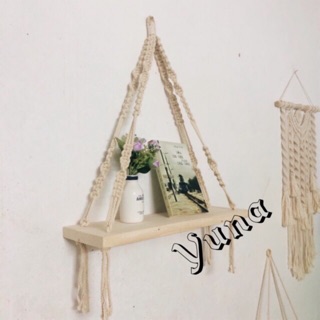 Kệ gỗ treo tường thắt macrame vintage (hình thật)