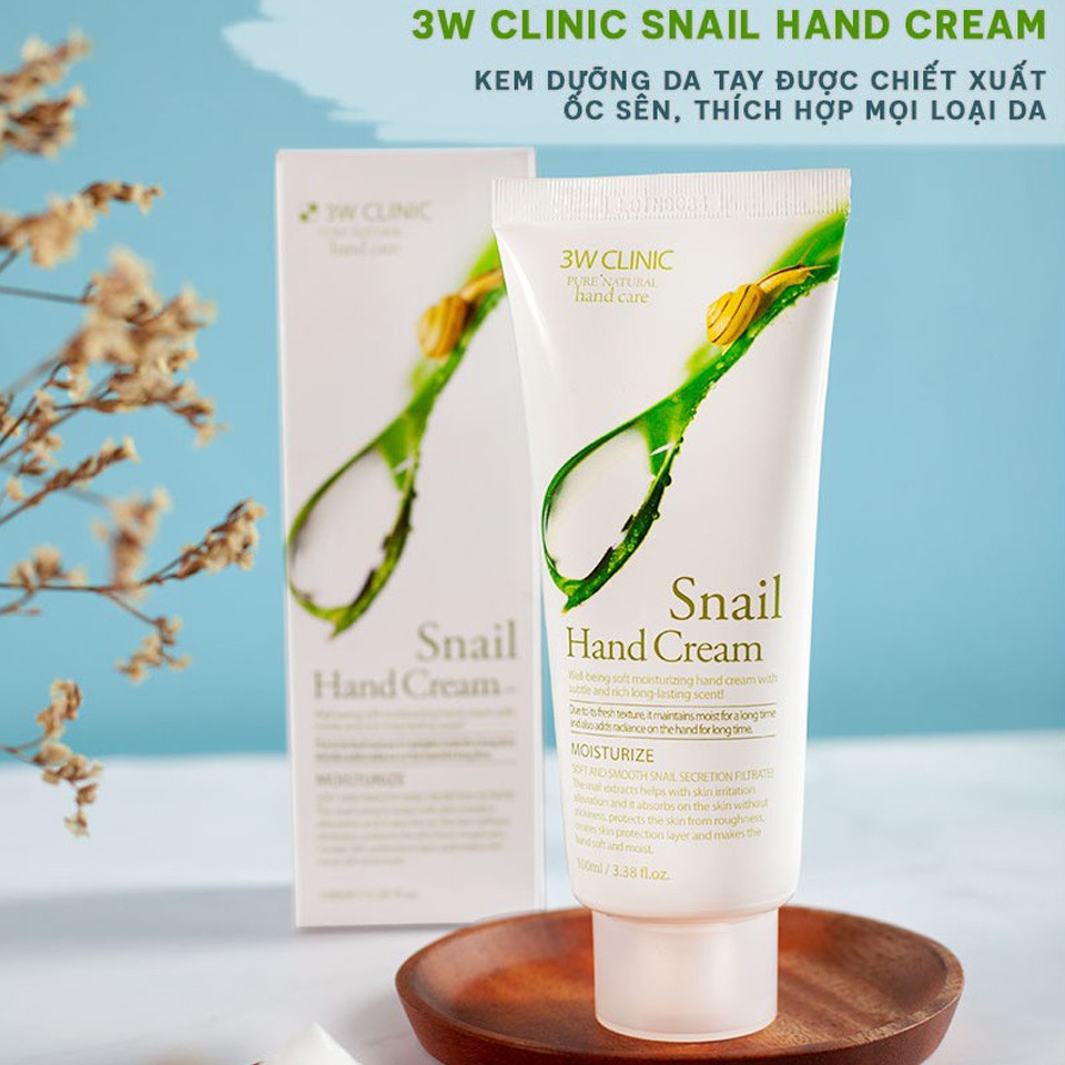 Kem dưỡng da tay 3W Clinic Snail Hand Cream 100ml Hàn Quốc - QM Beauty