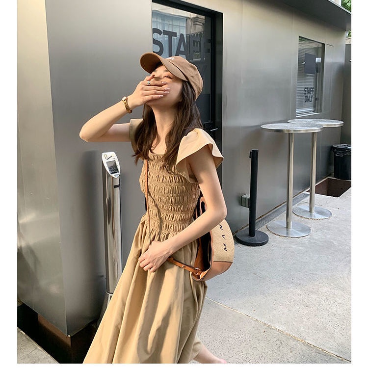 Đầm Lửng Ôm Dáng Hở Vai Eo Co Giãn Kiểu Pháp Thời Trang Mùa Hè Cho Nữ