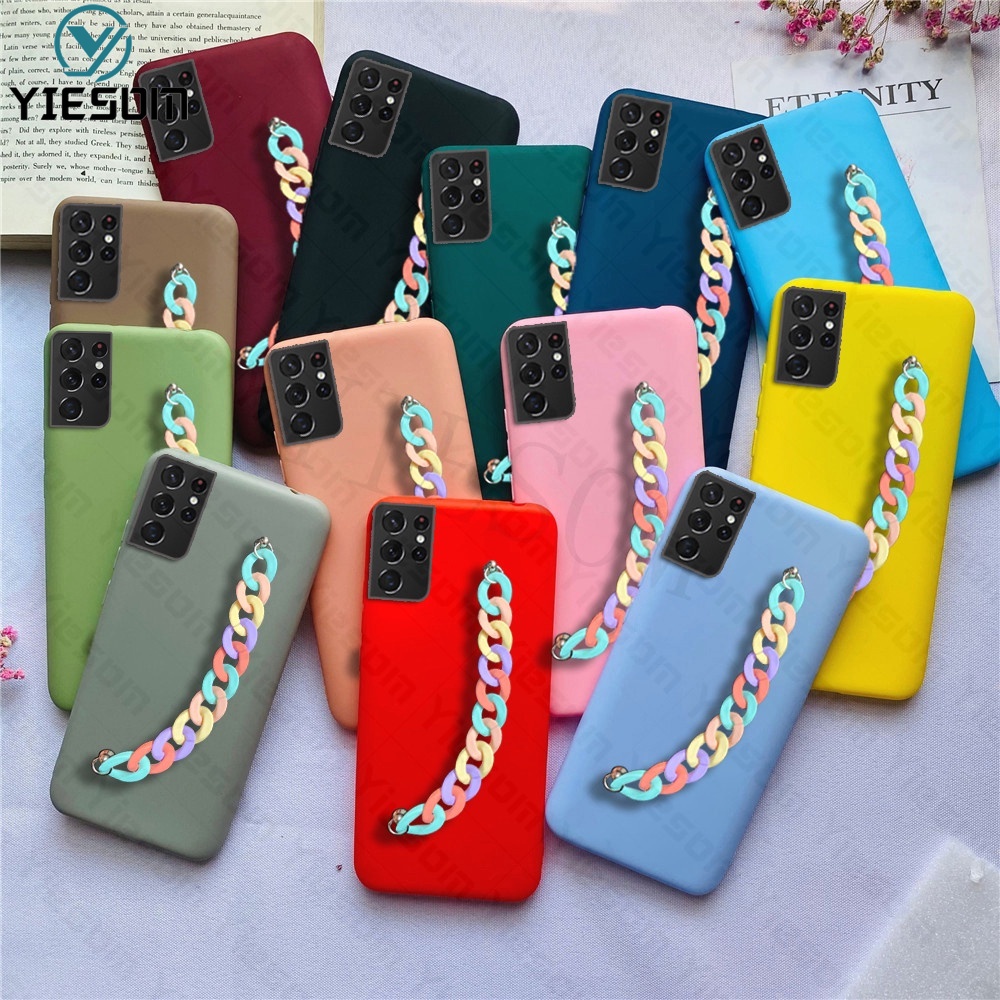 Ốp Điện Thoại TPU Dẻo Màu Sắc Ngọt Ngào Kèm Vòng Đeo Tay Cho Samsung Galaxy S22 S21 Ultra S22 Plus S21FE