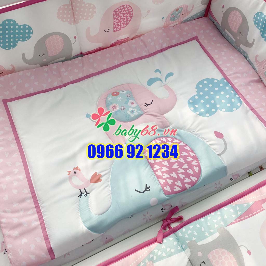 Set quây cũi vải 7 món chính hãng Umoo thoáng mát, 100% vải cotton thoáng mát