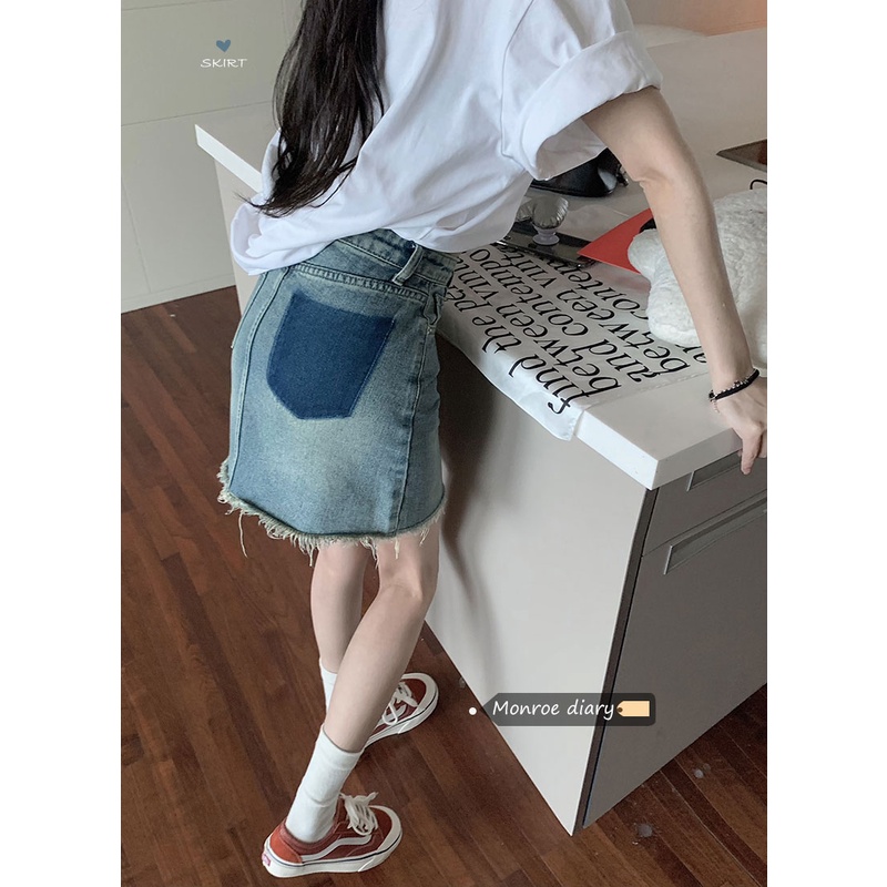 ﹍✹Chân Váy Denim Dáng Chữ a Lưng Cao Phối Tua Rua Thời Trang Mùa Hè Cho Nữ