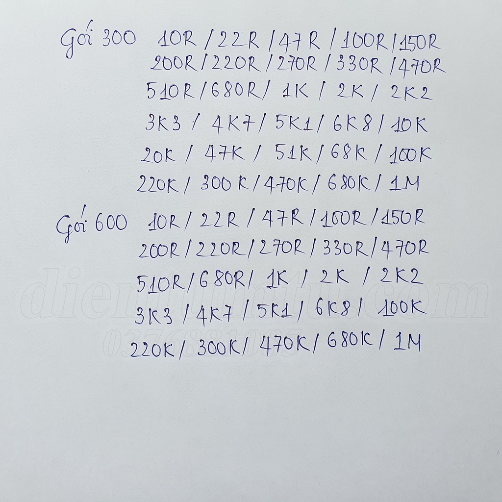 Gói Điện Trở 300 - 600 Con 1/4W Nhiều Giá Trị Từ 10Ω đến 1MΩ