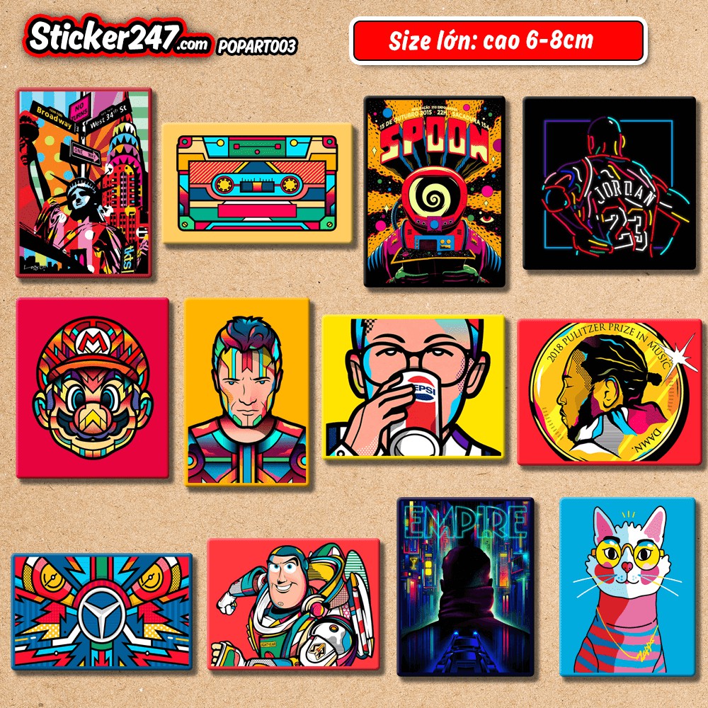 𝑭𝒓𝒆𝒆𝒔𝒉𝒊𝒑  Sticker Vintage Popart nghệ thuật, chống nước, sticker dán laptop, điện thoại, đàn guitar, mũ bảo hiểm