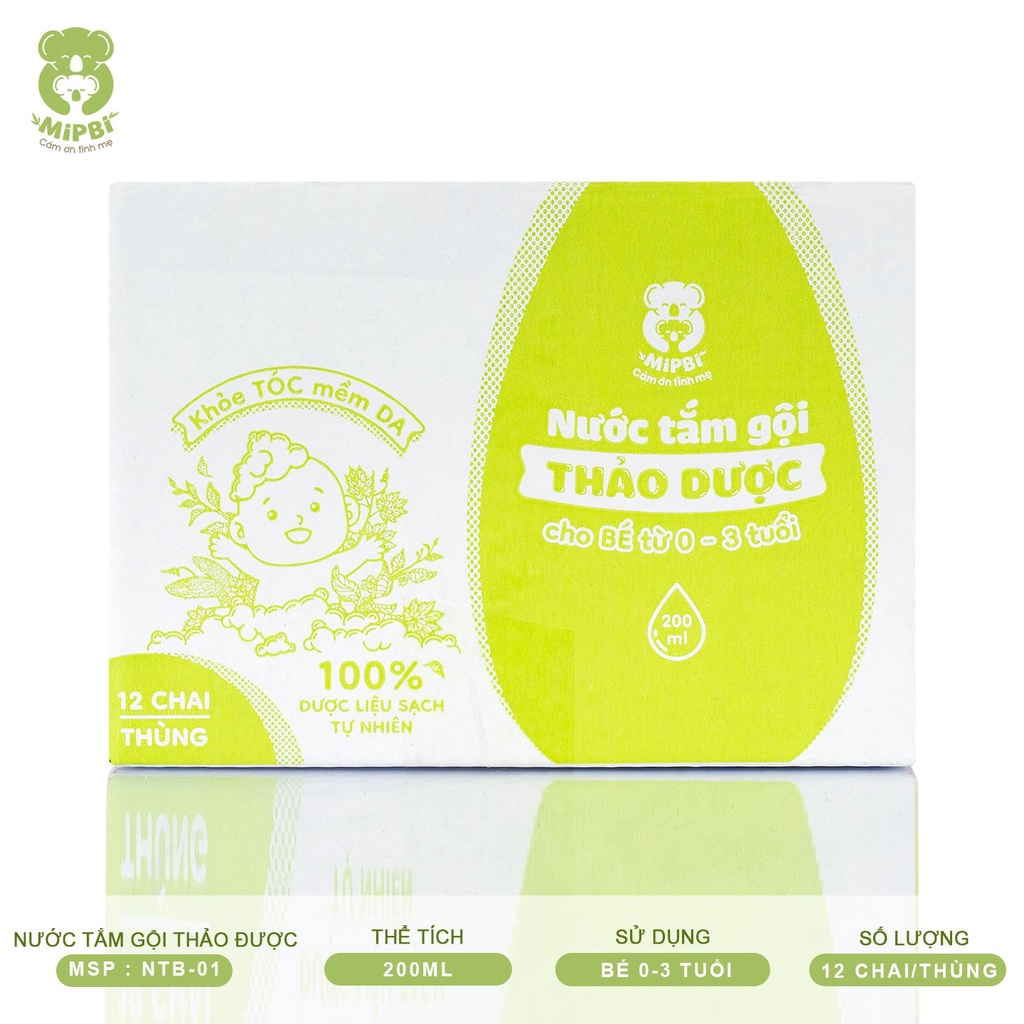 [Chính hãng Date 2024] Nước tắm gội thảo dược Mipbi 200ml ngăn ngừa rôm sảy, cho bé 0-3 tuổi