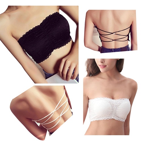 Áo Lót Ren Crop Top Không Dây Chéo Lưng Có Mút Đệm Quyến Rũ Dành Cho Nữ
