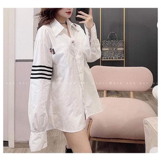 Áo sơ mi nữ form rộng giấu quần dài tay 3 sọc kiểu thời trang Hàn quốc tiểu thư bánh bèo Liao Fashion UVY009