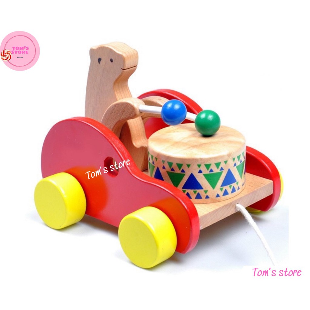 Đồ chơi gỗ thông minh xe kéo hình các con vật đánh trống lóc cóc vui hộn cho bé