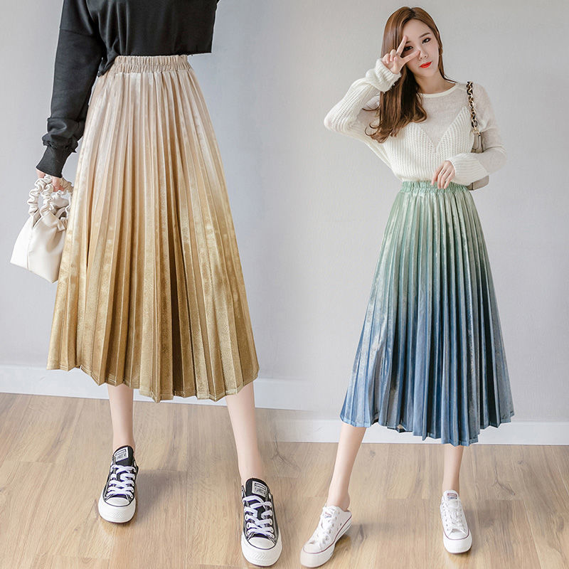 Chân Váy Dài Dáng Chữ A Xếp Ly Màu Gradient Thời Trang Mùa Đông Cho Nữ | BigBuy360 - bigbuy360.vn
