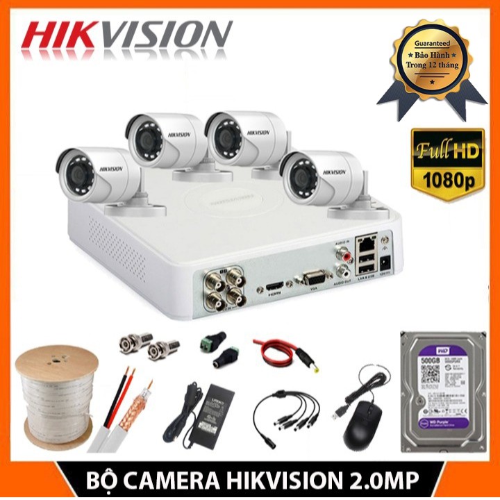 Trọn Bộ Camera Hikvision 2MP FHD 1080P + Ổ Cứng 500GB