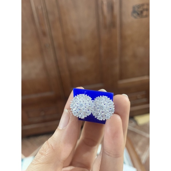 Khuyên tai tròn nạm full đá cz khóa bấm bạc ta